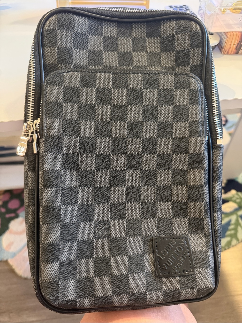 Black Checkered Men’s Crossbody Bag